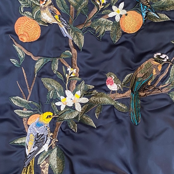 Navy Blue Embroidery Bomber Jacket with Blue Silk Lining - Picture 8 of 9